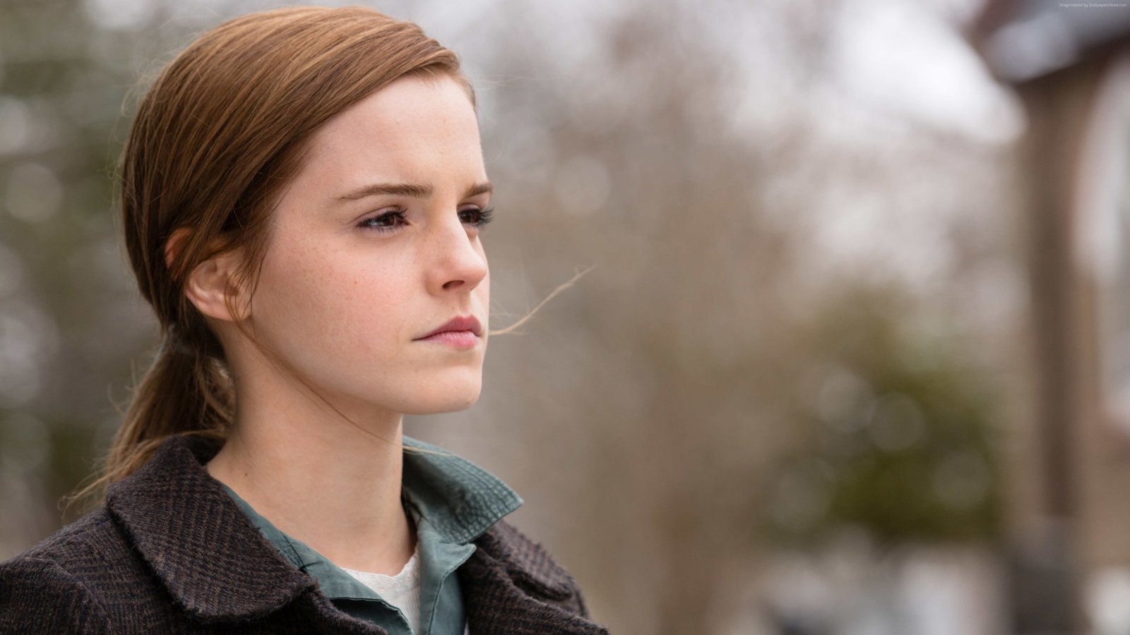 celebrity actress Emma Watson women coats ponytail brown eyes 2k