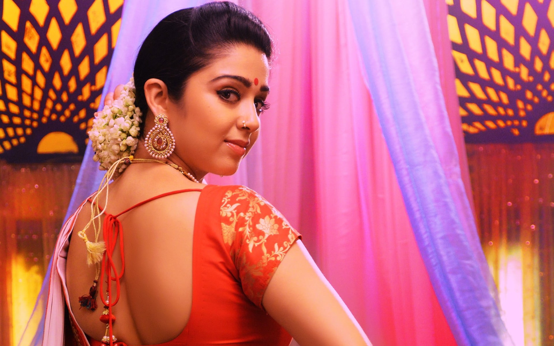 Charmi Jyothi Lakshmi Movie Stills women's red top Bollywood Celebrities