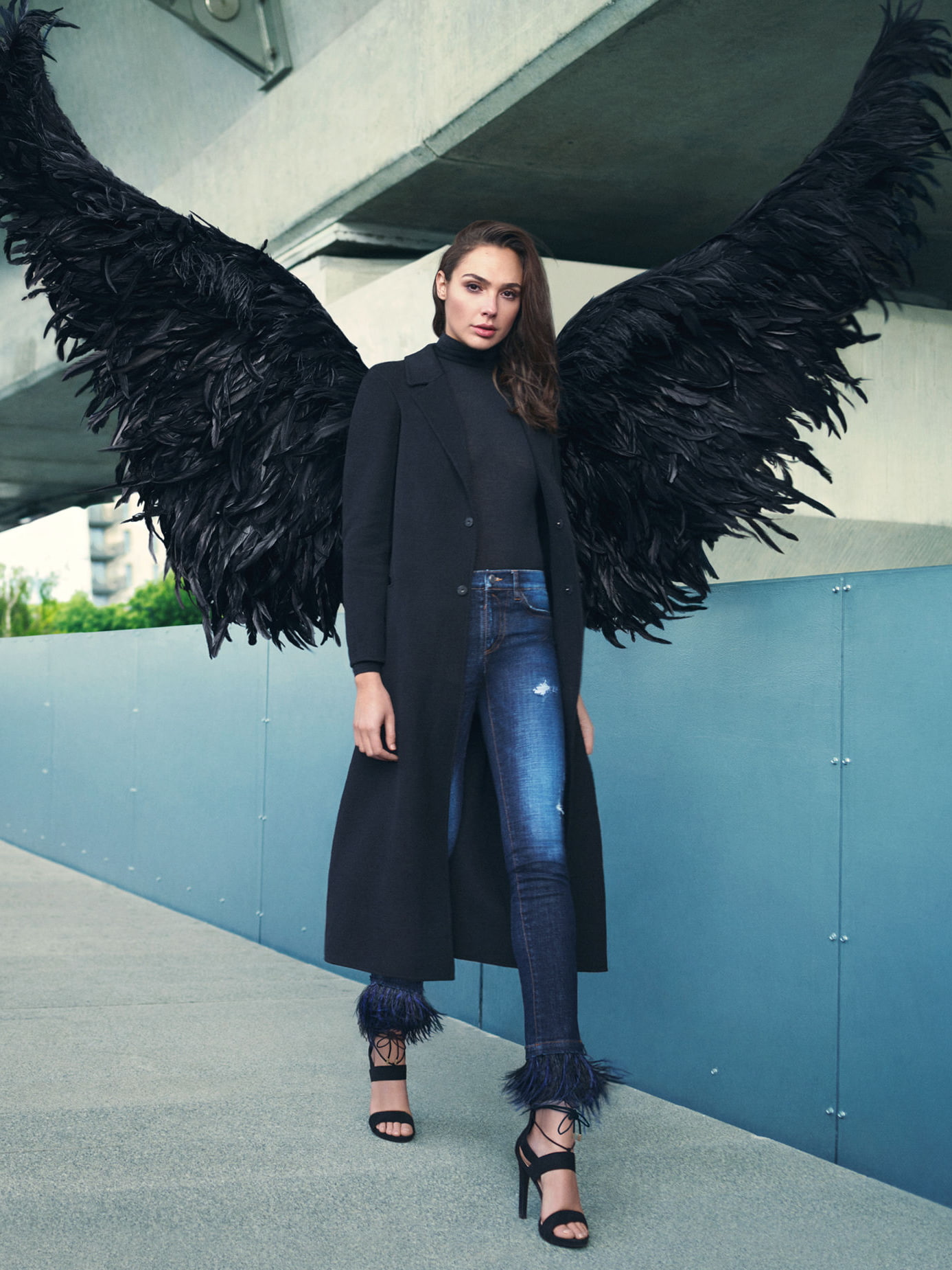 Gal Gadot actress model black coat brunette one person