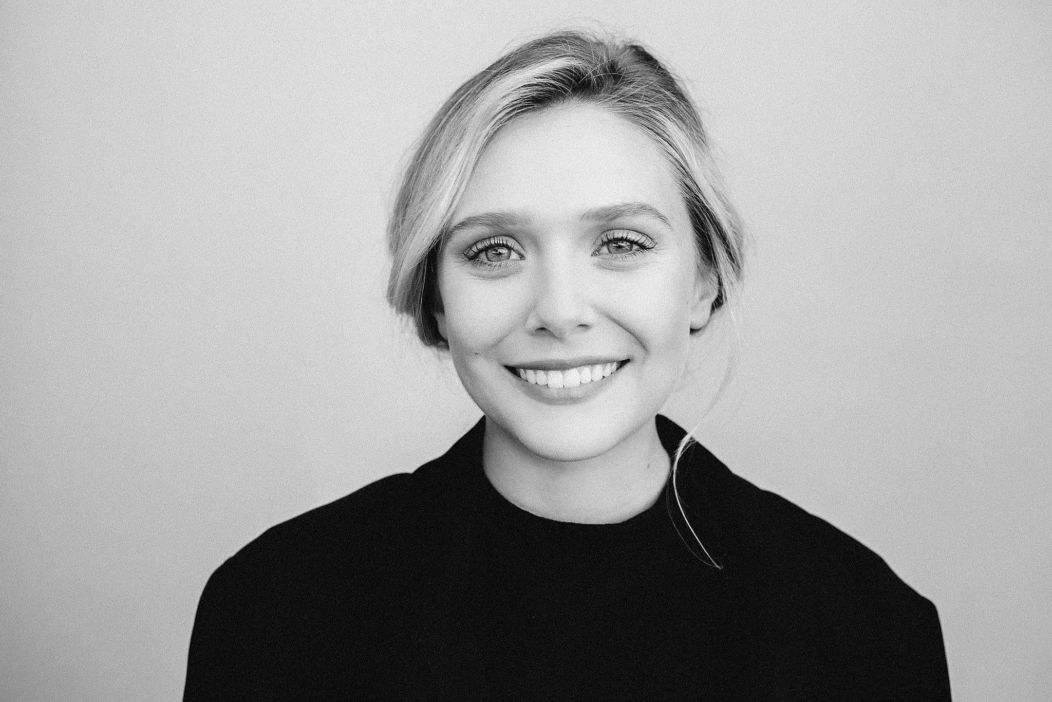 Elizabeth Olsen actress smile face bw black And White smiling 2k