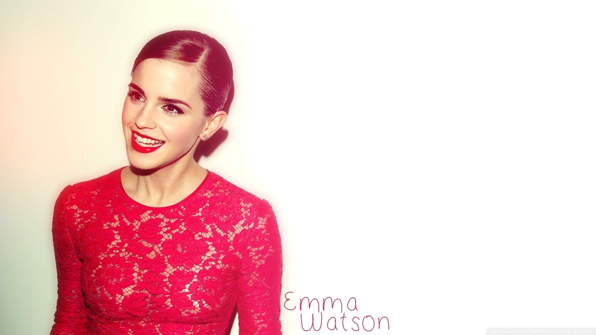 Emma Watson red lipstick women actress smiling celebrity