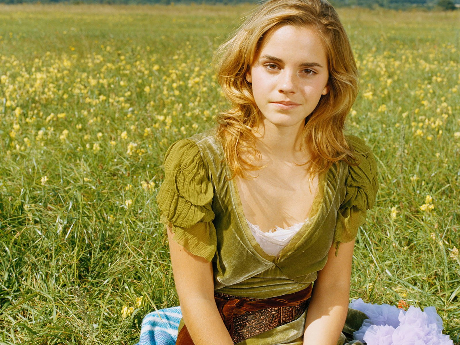 Emma Watson women outdoors actress grass celebrity looking at viewer