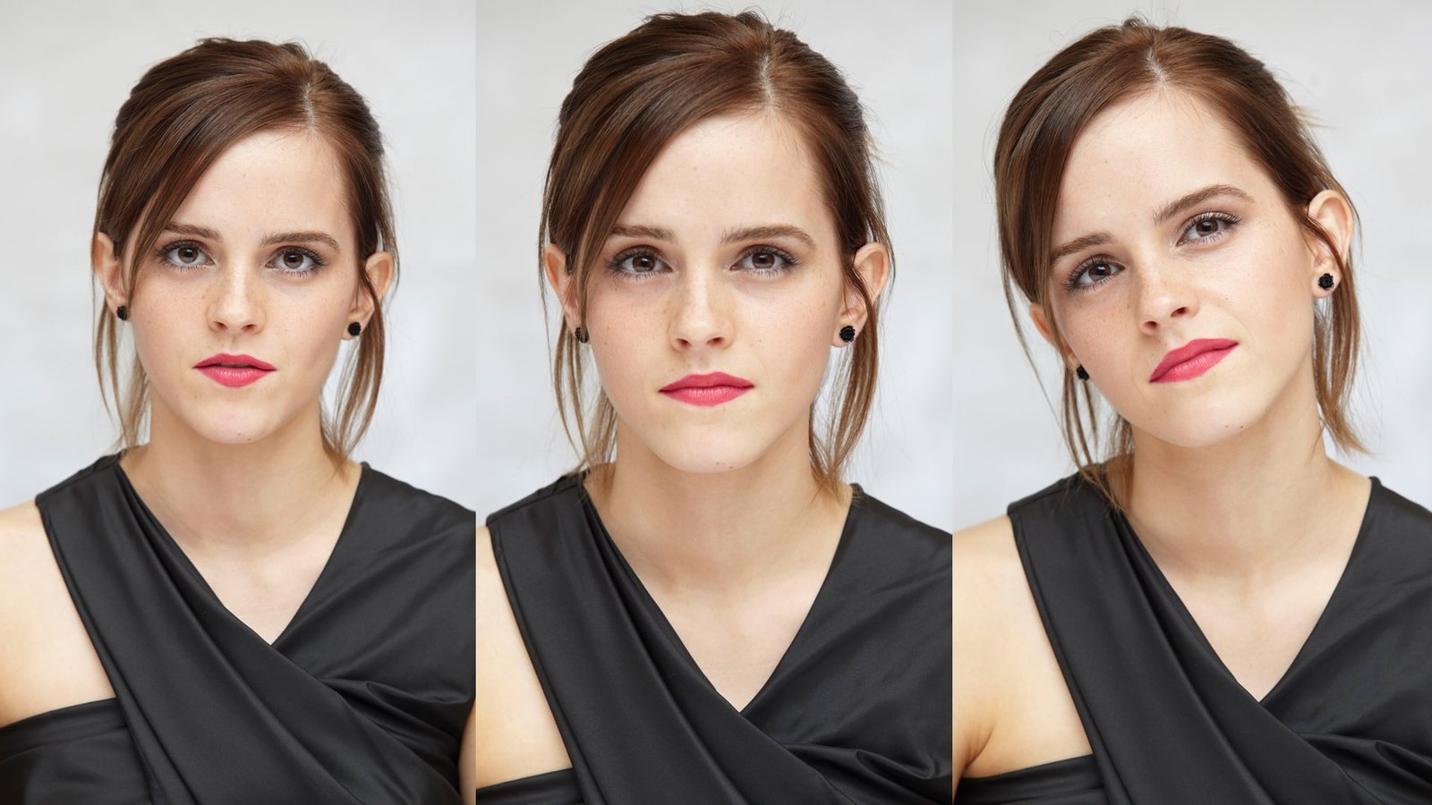 Emma Watson women actress collage face short hair lipstick