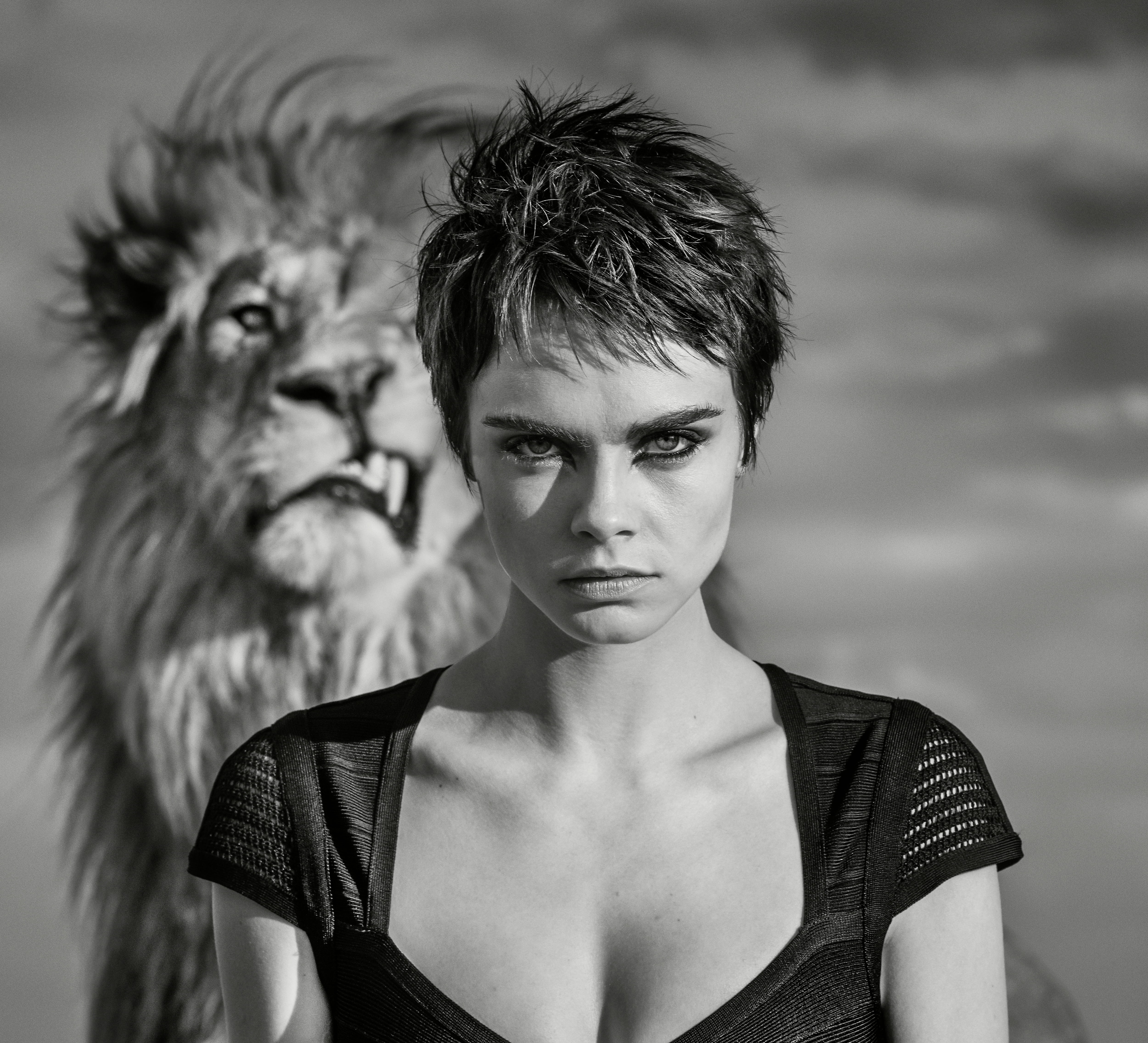 Models Cara Delevingne Actress English Lion Monochrome 2k 4k 5k