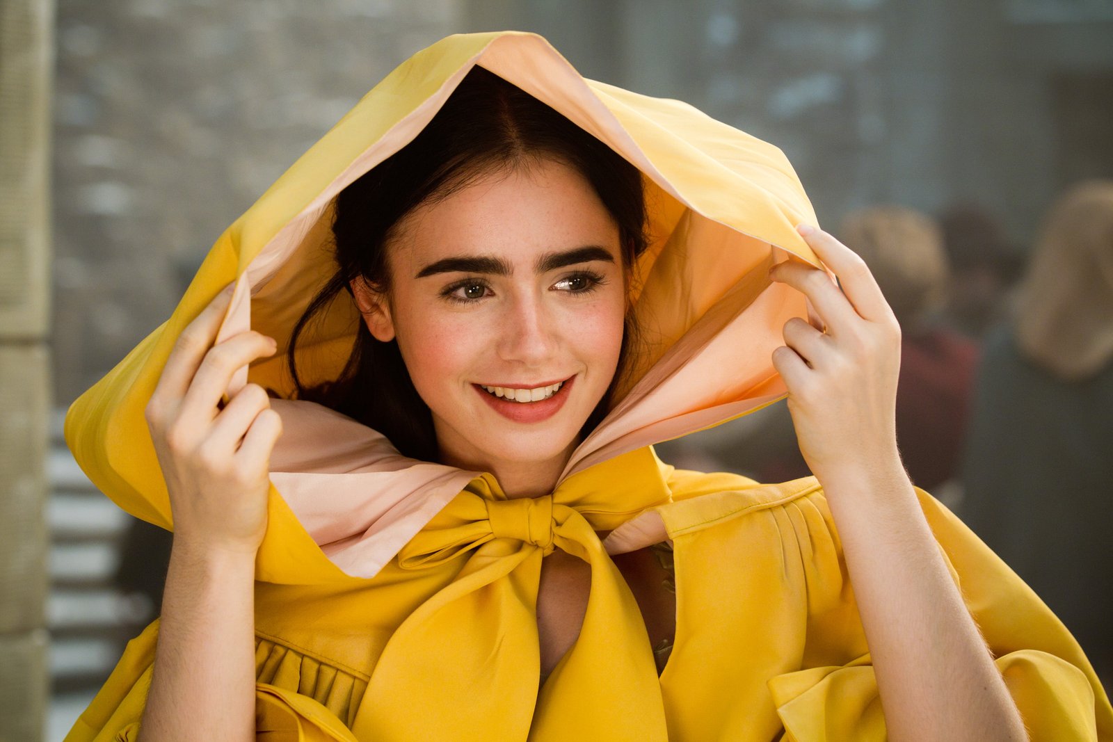 Lily Collins actress celebrity dark hair movies cape hoods 2k