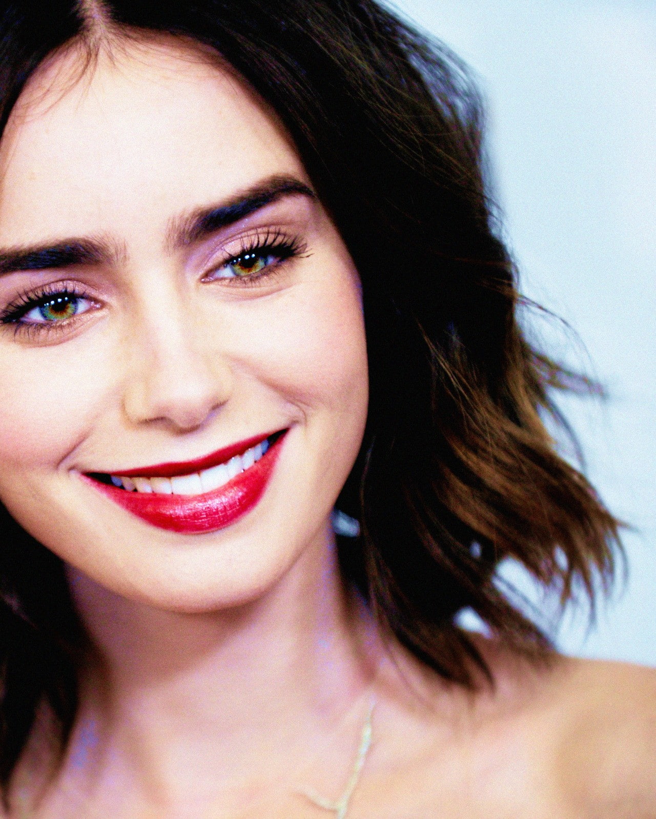 Lily Collins women actress smiling brunette closeup