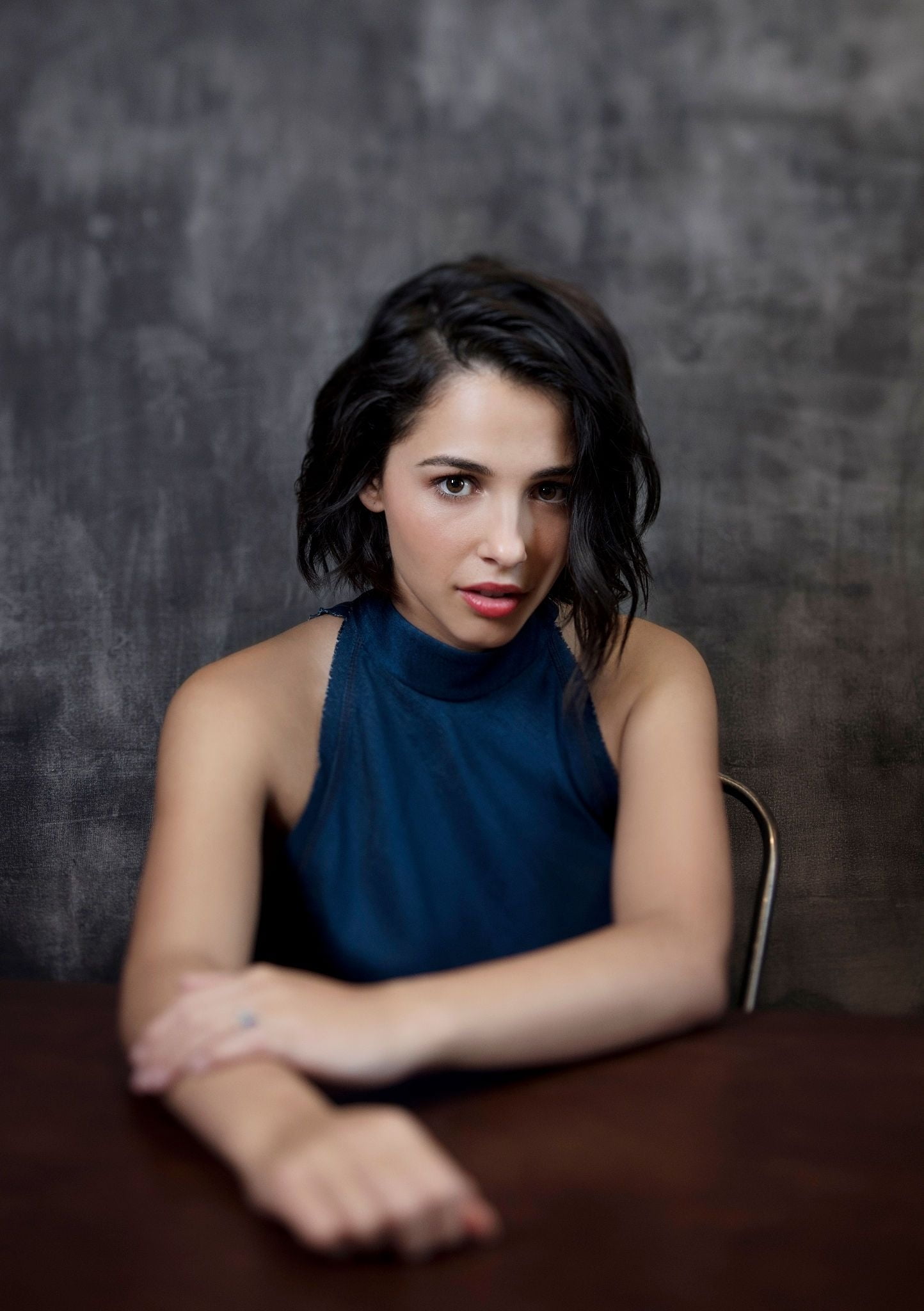 Naomi Scott women actress brunette looking at viewer sitting 56