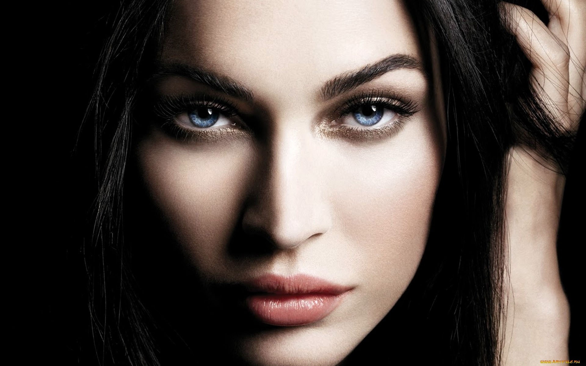 Megan Fox women celebrity blue eyes face closeup actress