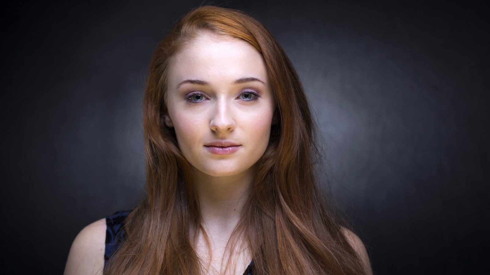 Sophie Turner women looking at viewer simple background light pink 2k 4k 5k