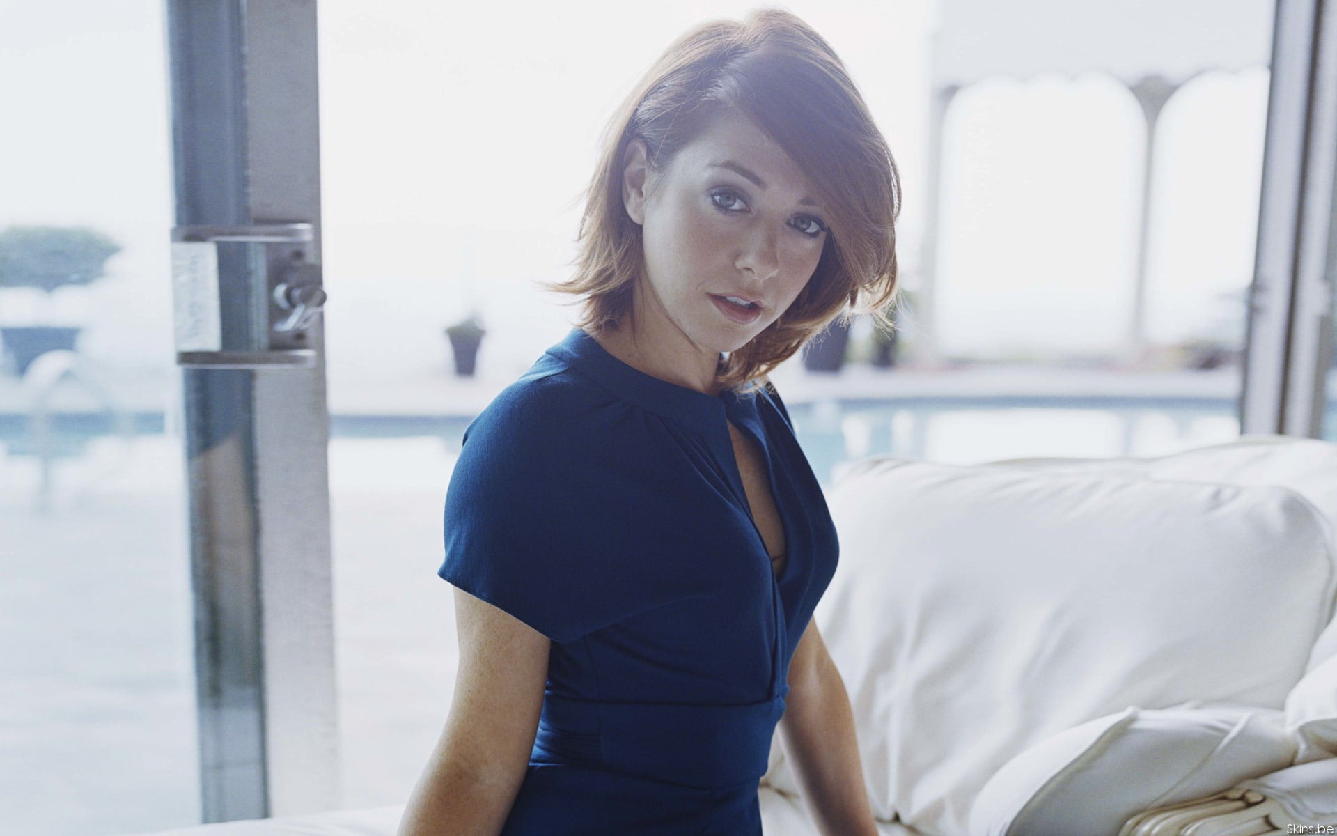 women Alyson Hannigan actress redhead blue clothes clothing