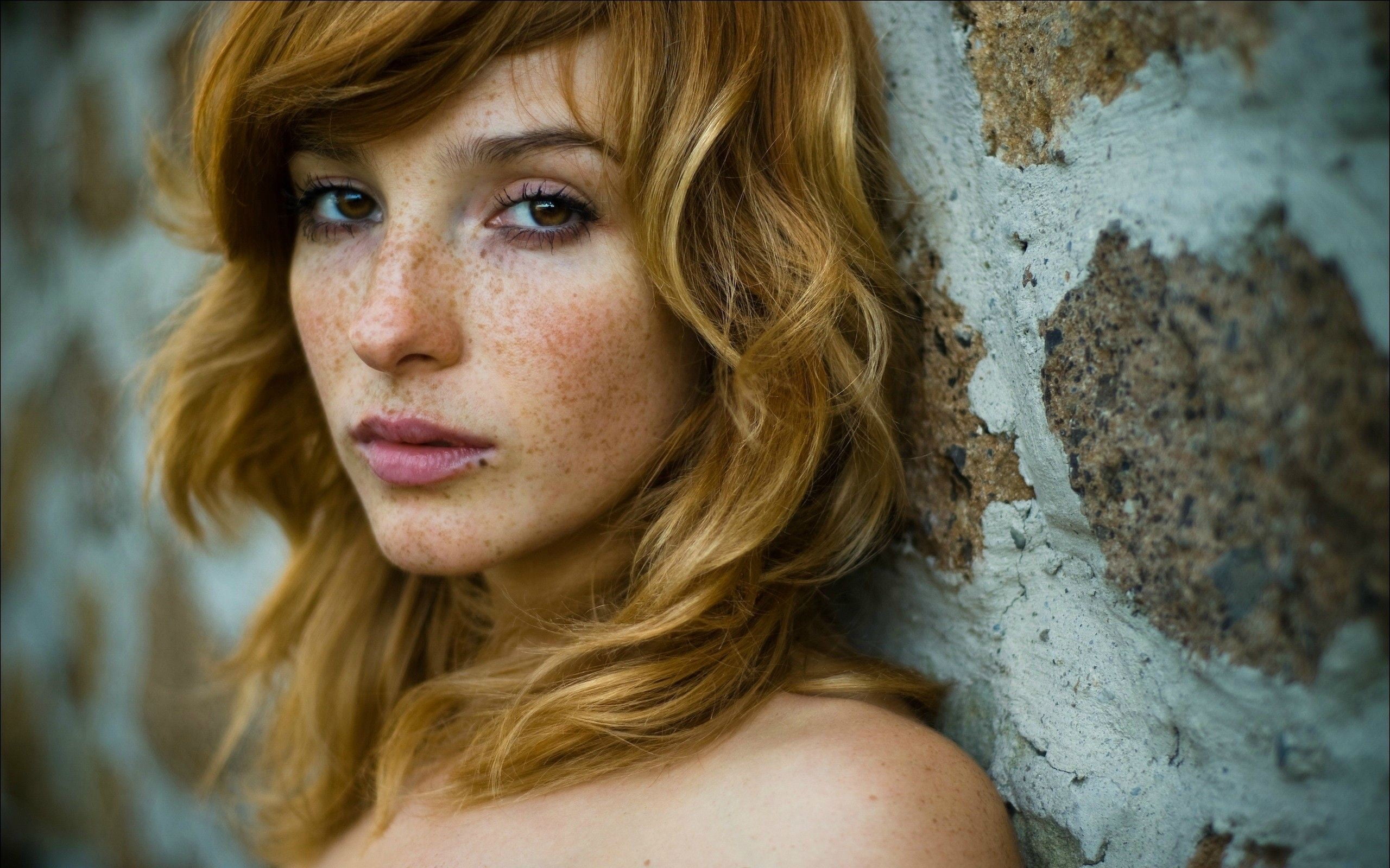 woman's face freckles Vica Kerekes women redhead brown eyes 2k