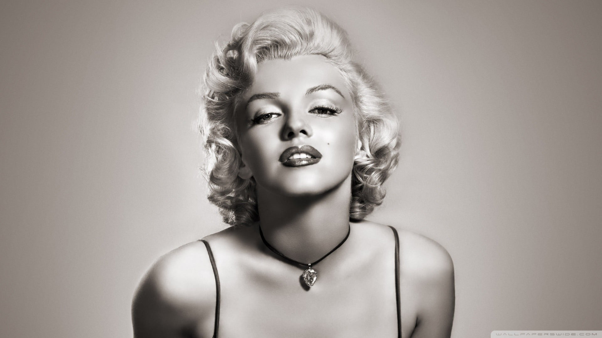 women Marilyn Monroe actress necklace monochrome face