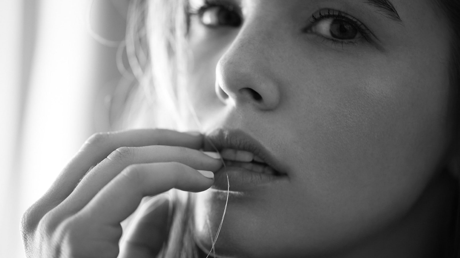 women Zoey Deutch finger on lips actress monochrome one person