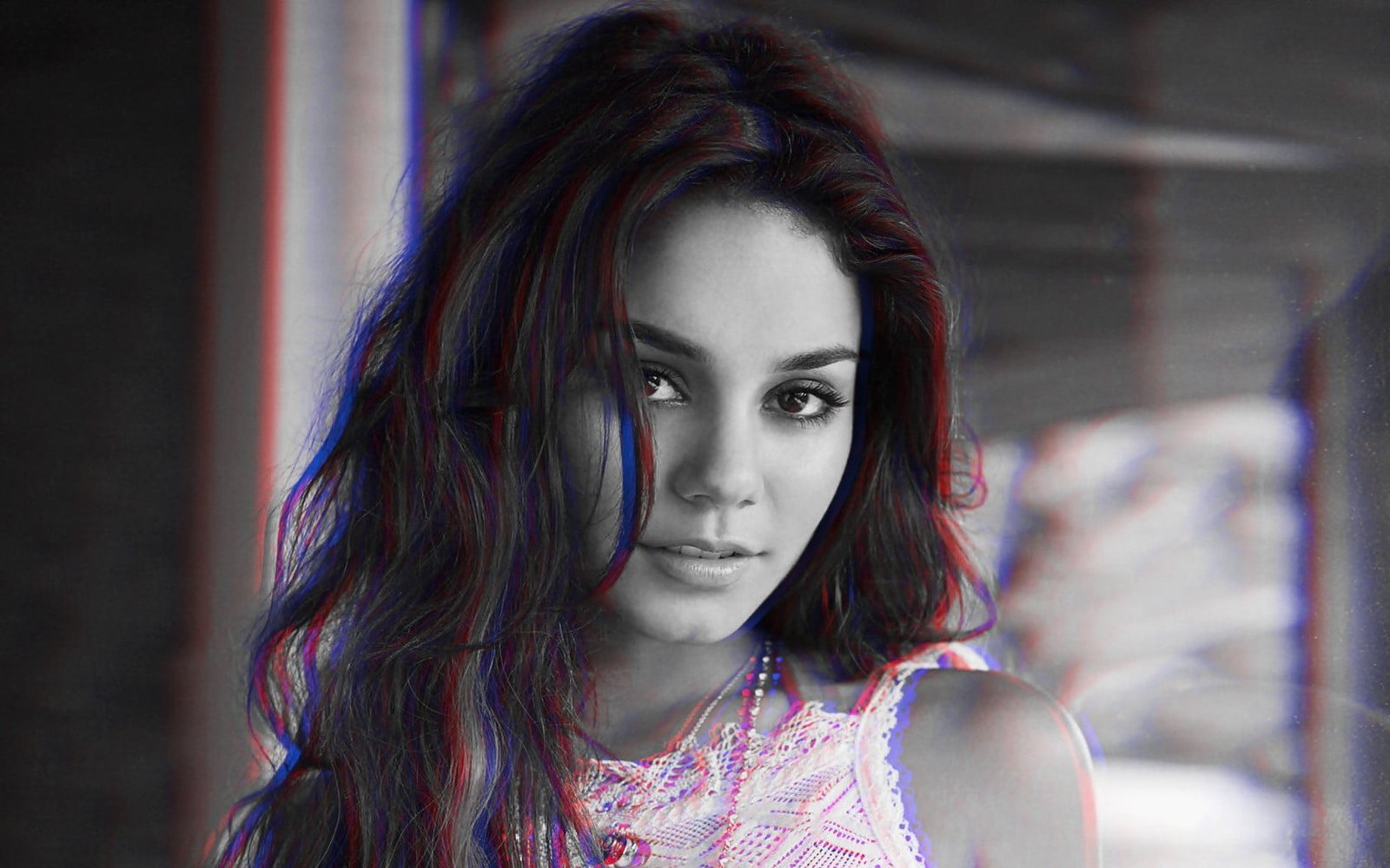 women's pink and white floral dress anaglyph Vanessa Hudgens