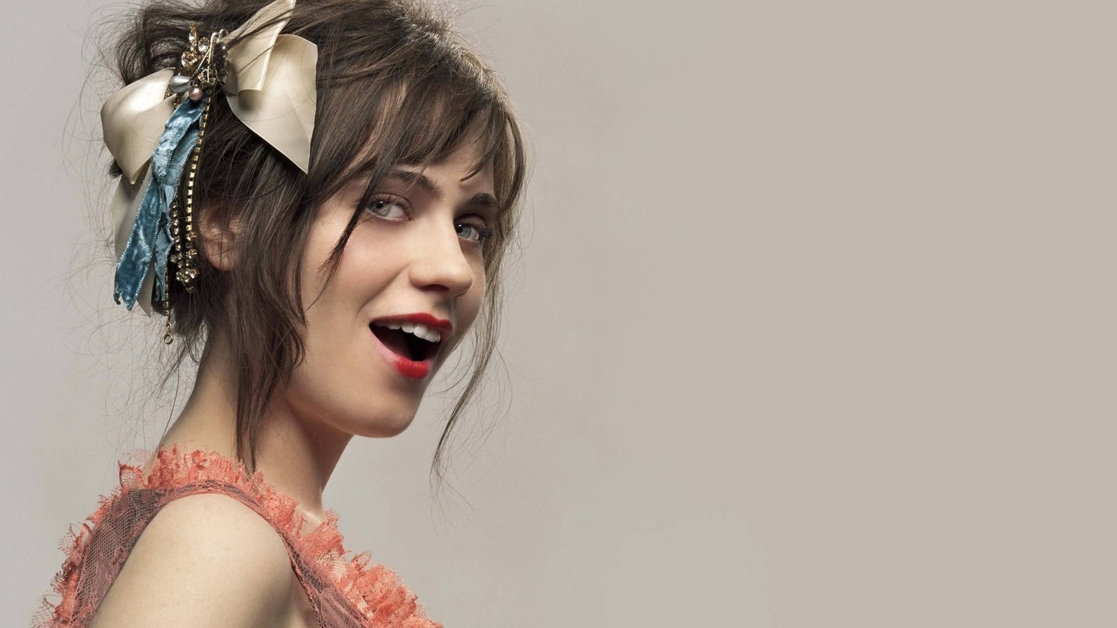 Zooey Deschanel women face brunette actress open mouth