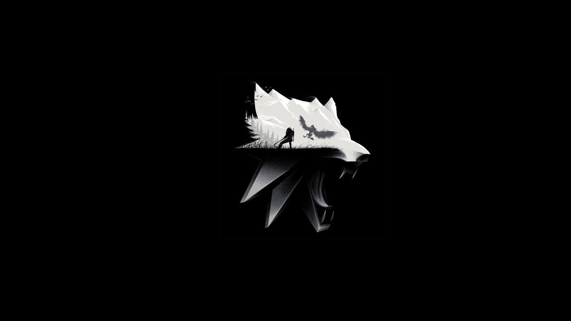 white wolf logo The Witcher 3 Wild Hunt simple background 2k