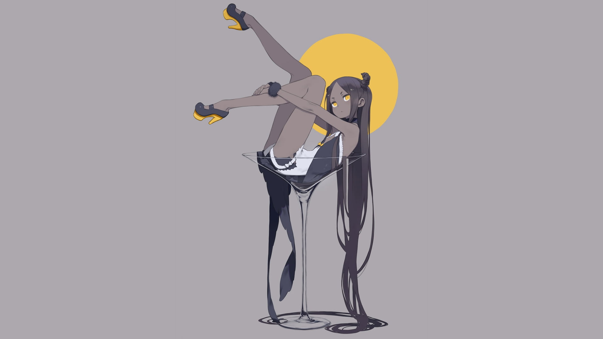 black haired anime character manga girls simple background 2k