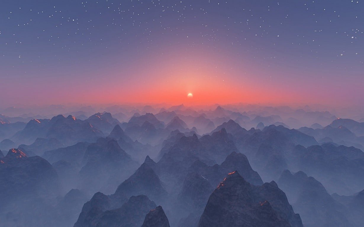mountains under blue sky mist landscape nature sunset stars