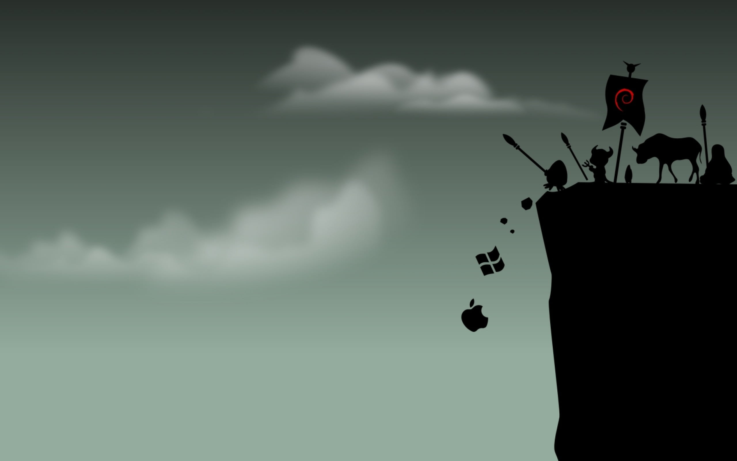 Apple logo Linux GNU Debian sky cloud nature flying 2k