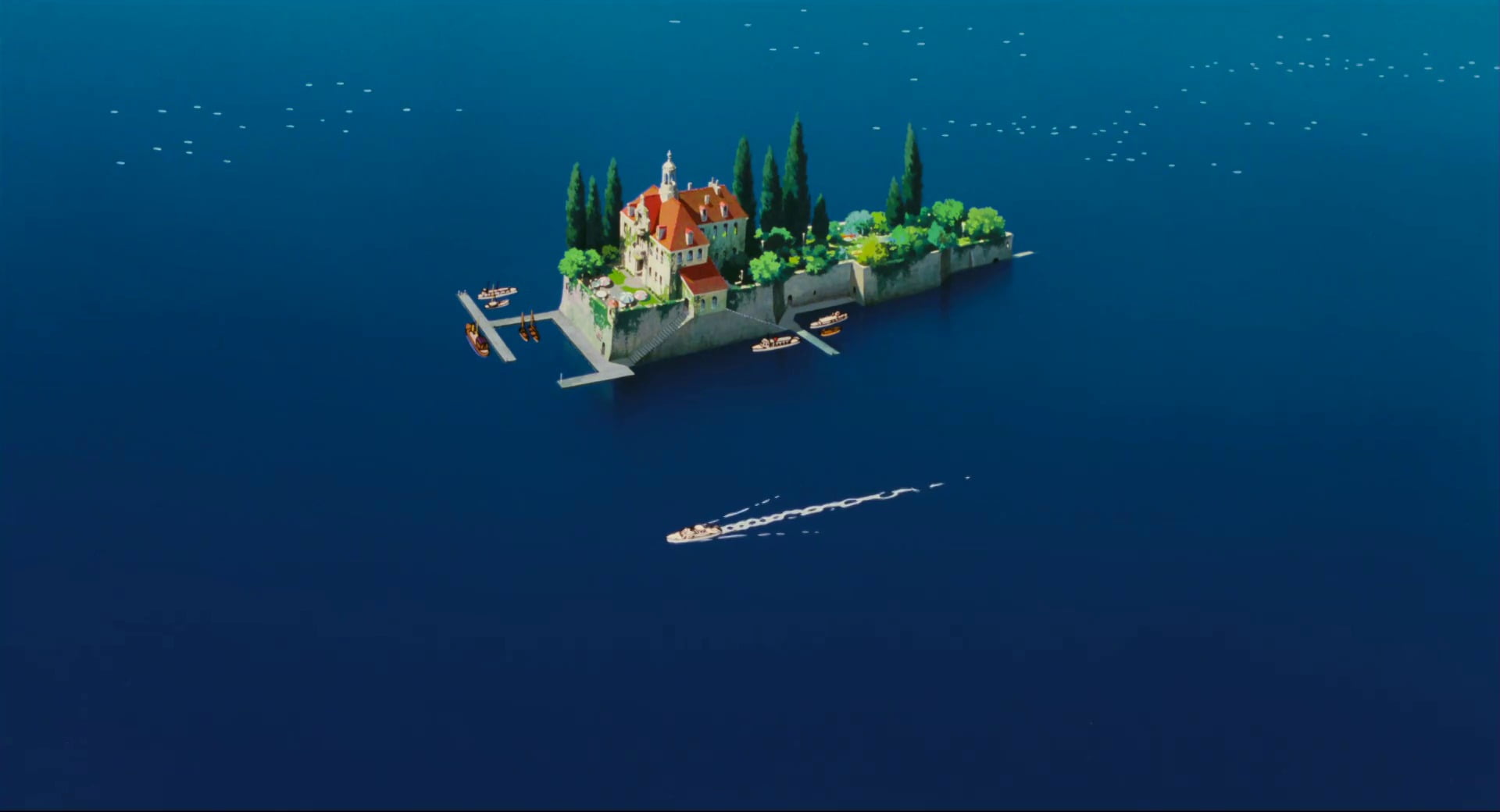 island digital wallpaper anime Studio Ghibli landscape house 2k
