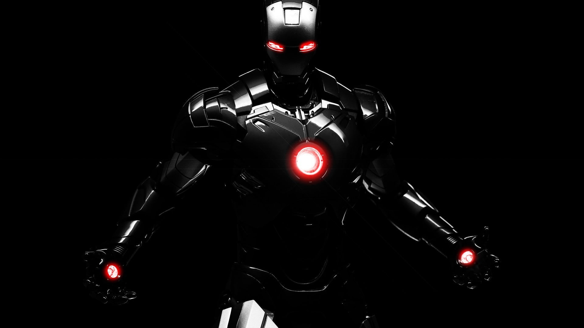 black Iron Man digital wallpaper illuminated indoors background 2k