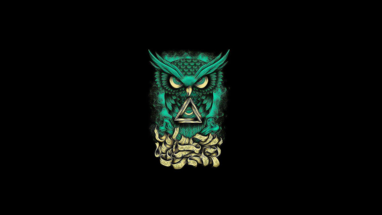 blue owl illustration minimalism digital art triangle black background 2k