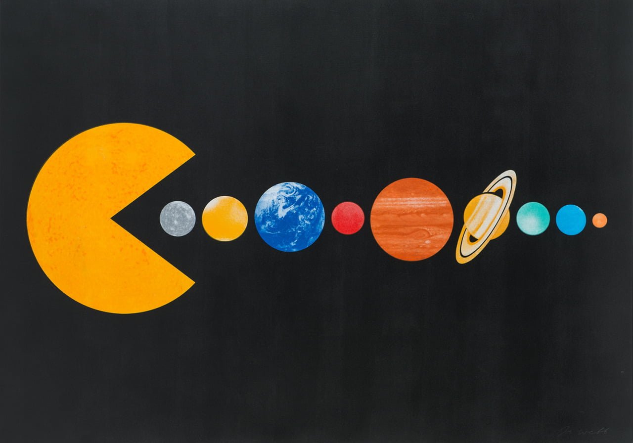 Pac Man and planet clip art abstract minimalism simple background