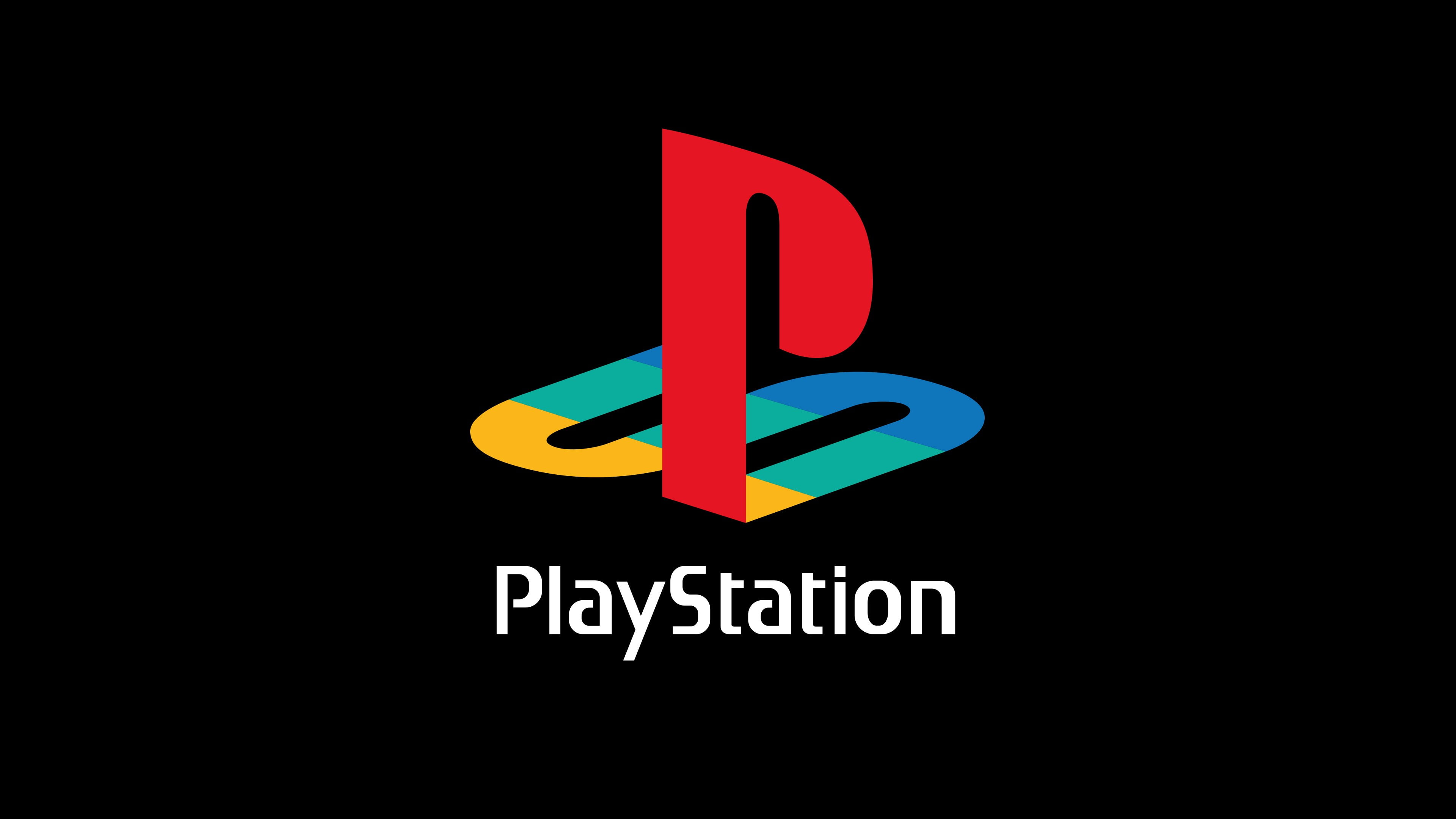 PlayStation logo video games simple background black 2k 4k