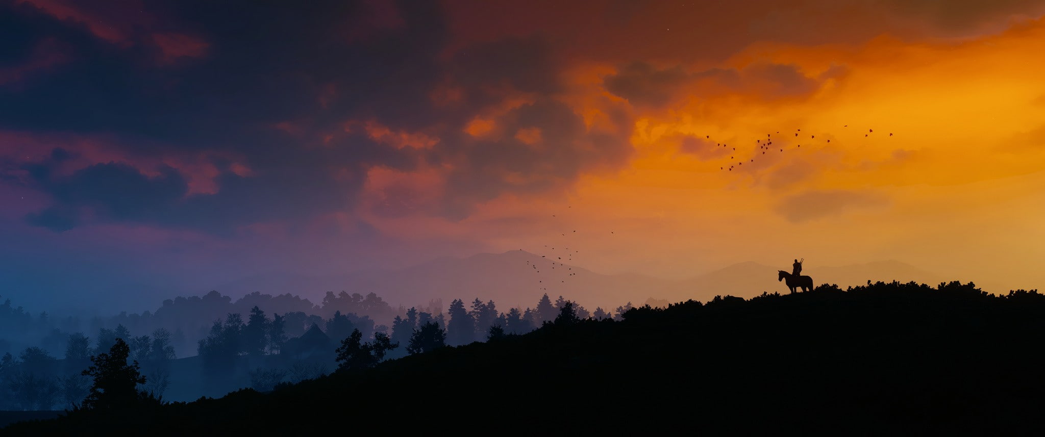 sunset landscape The Witcher 3 Wild Hunt 2k