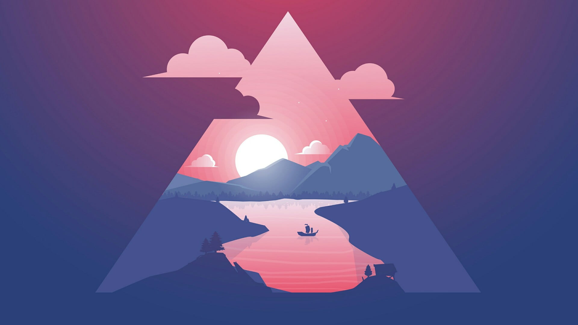 sunset minimalist triangle sky art minimal illustration 2k