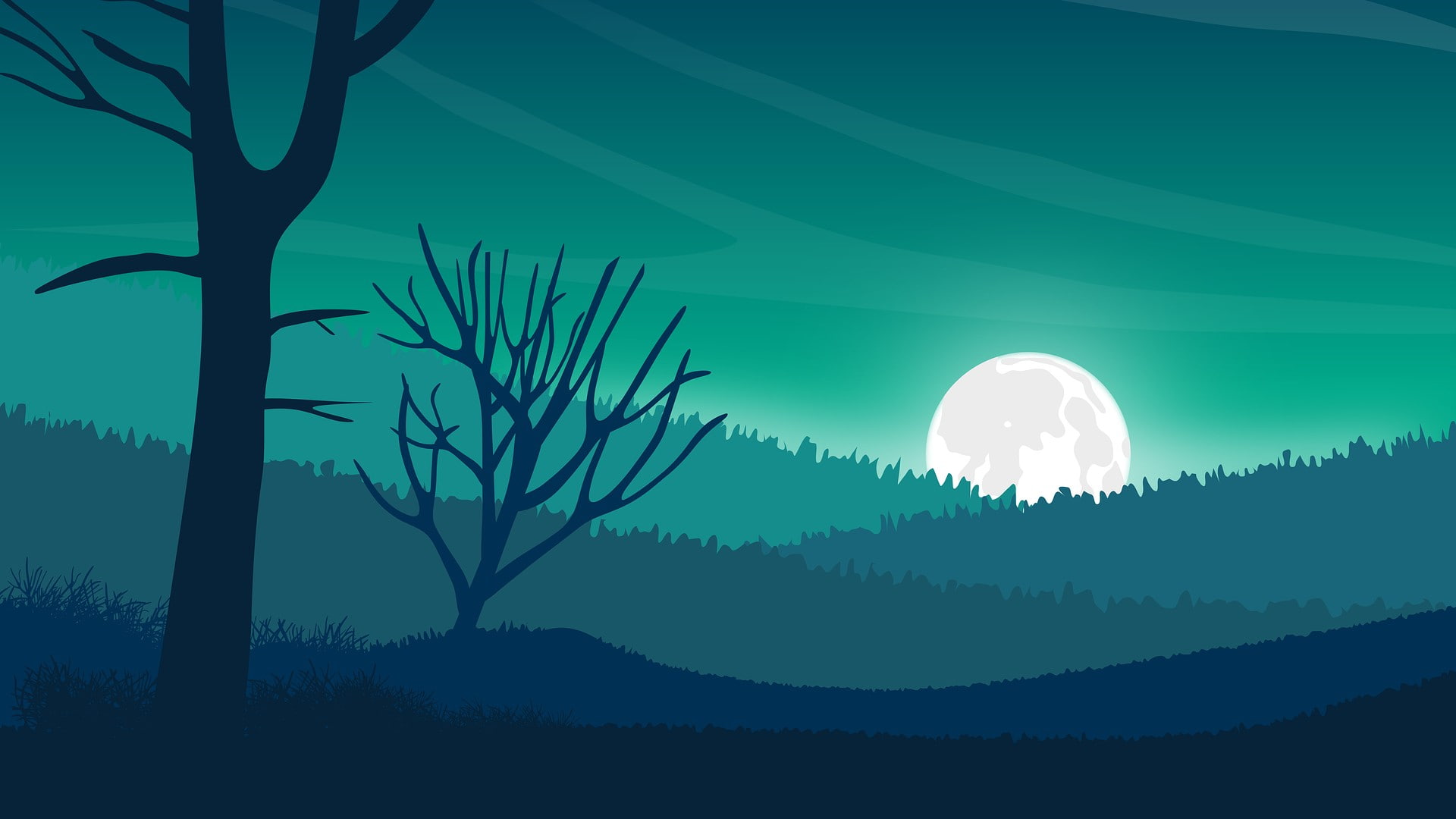 artistic digital landscape art hills moon minimal 2k