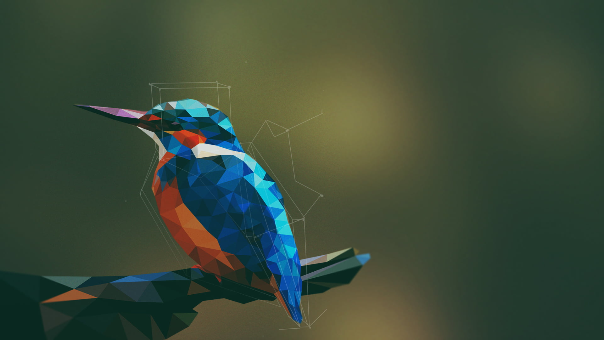 blue and orange bird cubism painting hummingbird illustration 2k