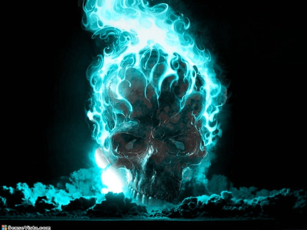 blue fire flame Blue skull higher resolution Abstract Fantasy HD Art