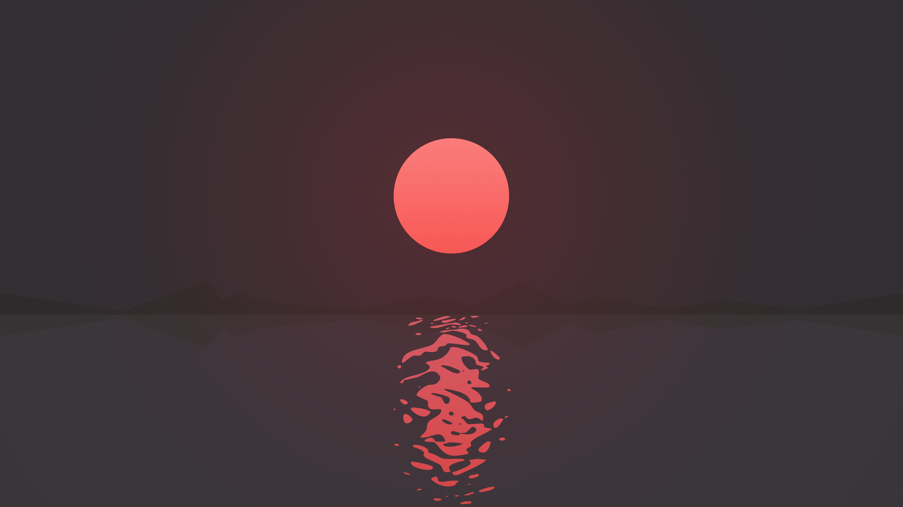 full moon Sun minimalism mountains reflection sea vector 2k 4k
