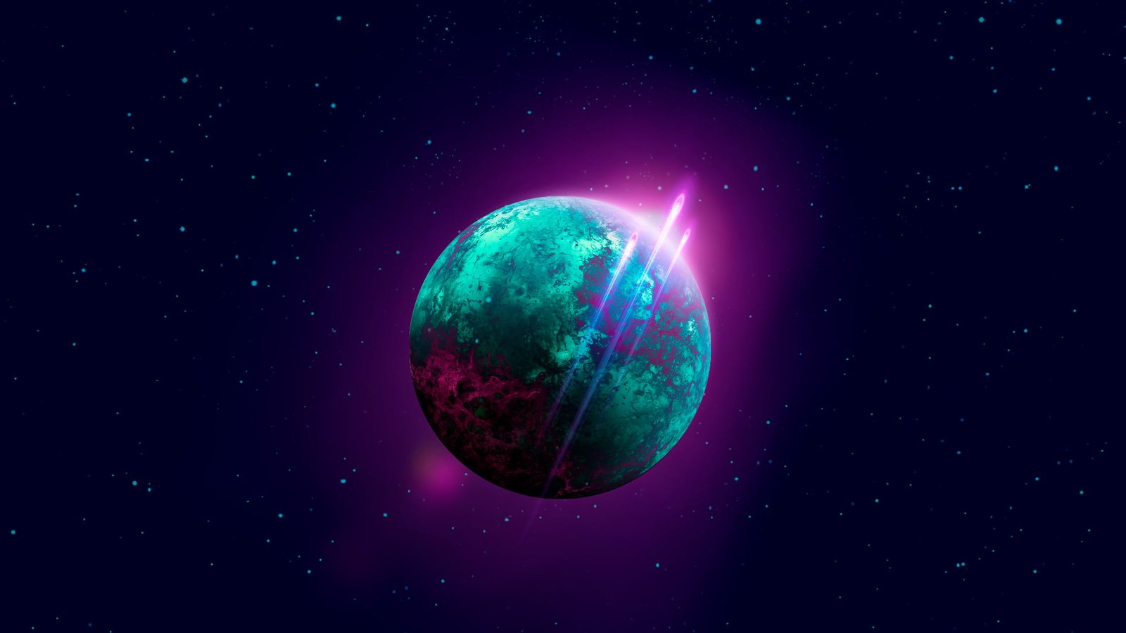 green planet digital wallpaper space stars purple background 2k