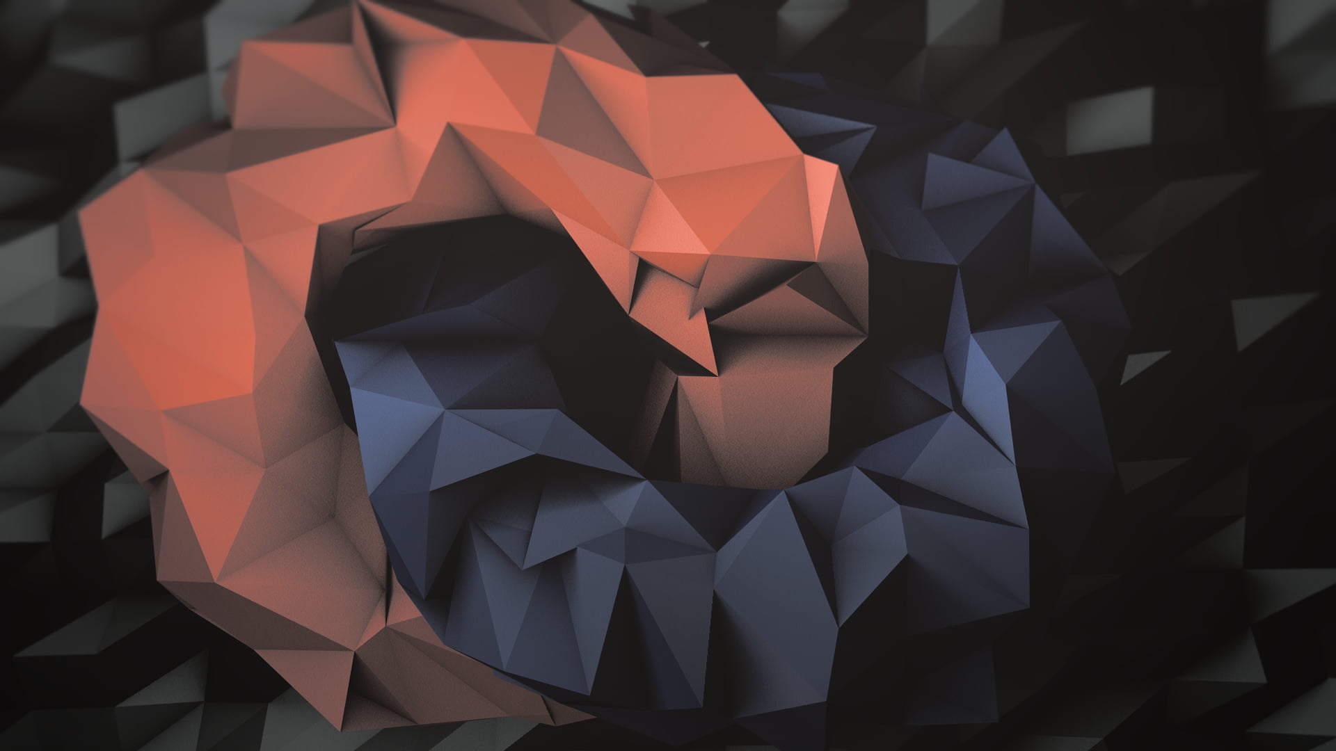 red and blue digital wallpaper low poly abstract art 2k