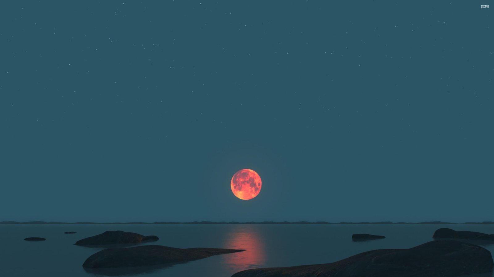 red and orange moon landscape photograph of blood moonlight 2k 4k