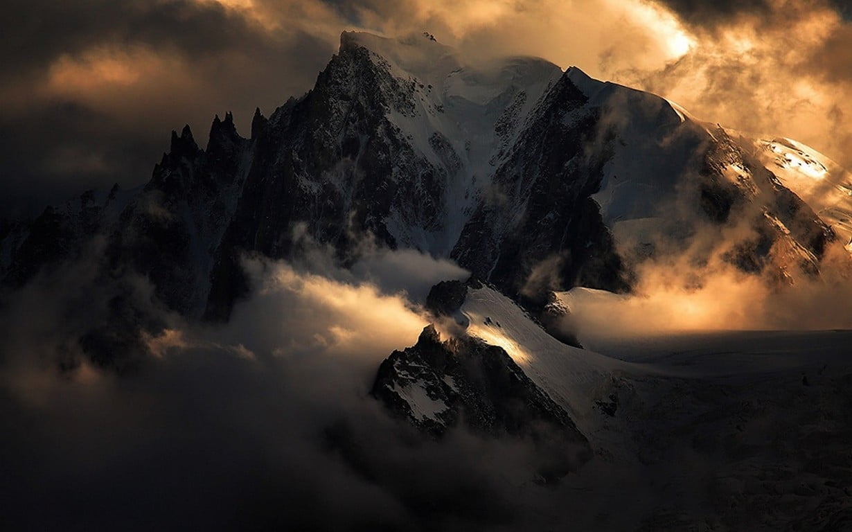 snow covered mountain mountains Alps nature summit clouds