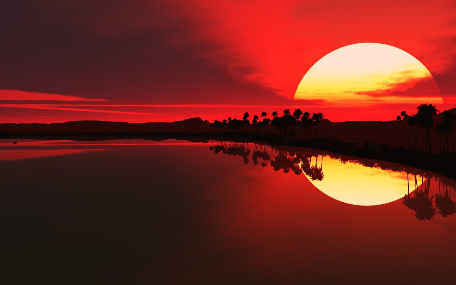 sunset Red sun beach sky reflection red background nature 2k