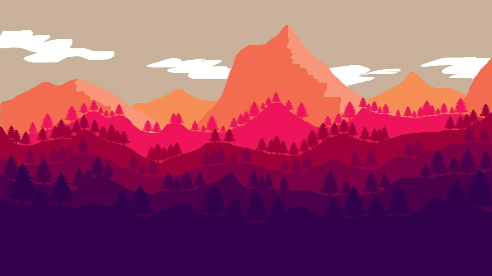 tree sky cool red flat design material graphics 2k