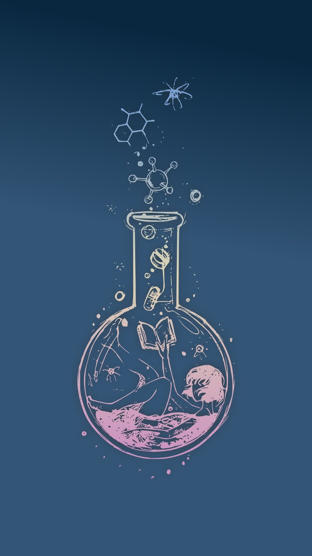 vase painting science anime girls chemistry blue colored background