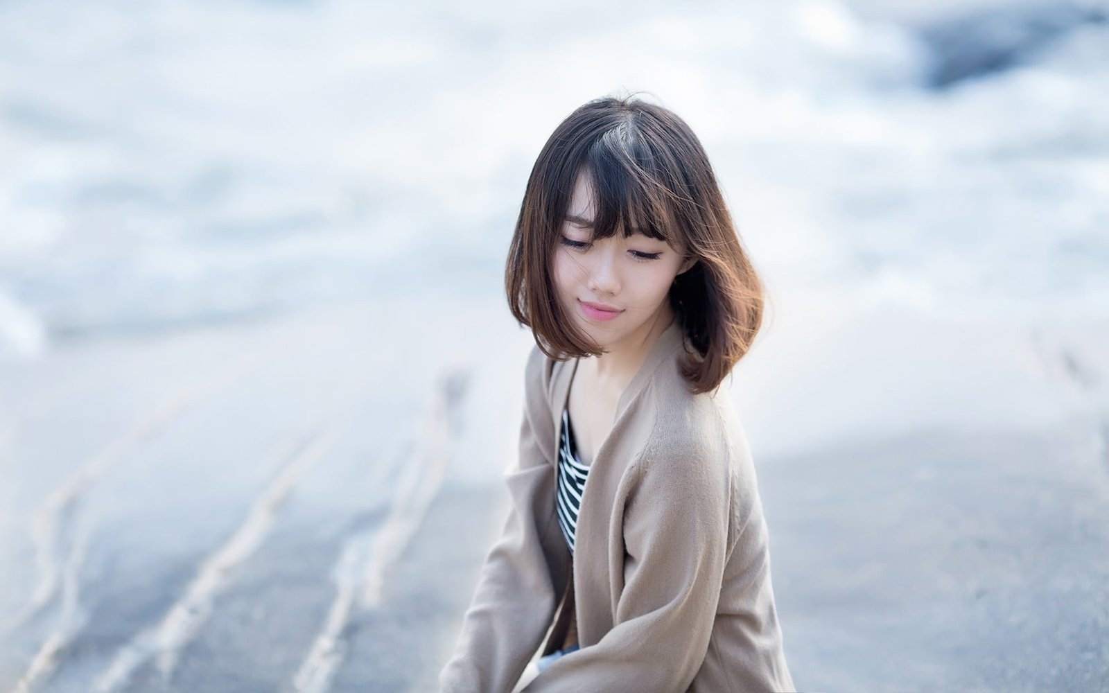 women model photography Asian beach short hair brunette 2k