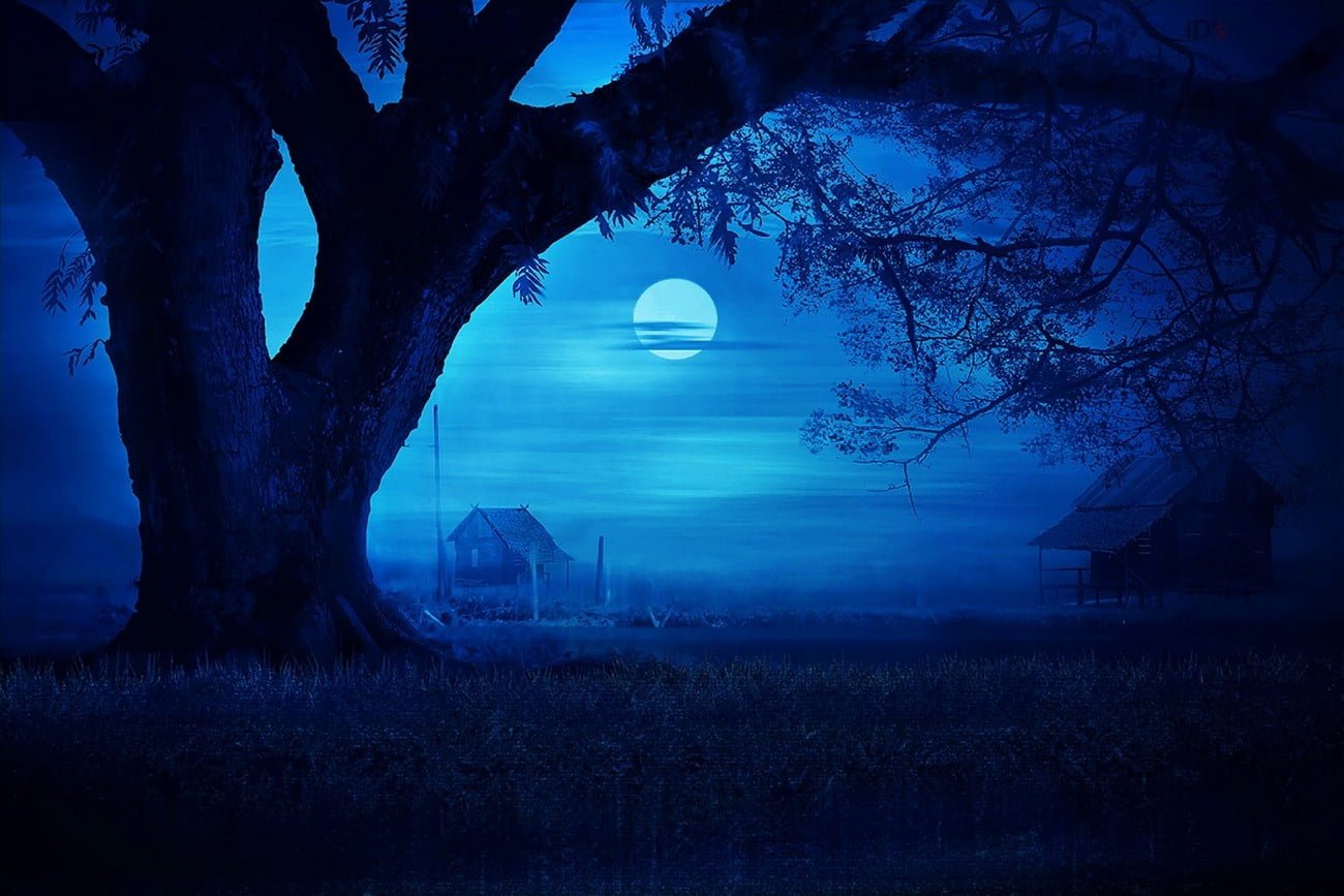 black and white boat painting nature landscape blue Moon