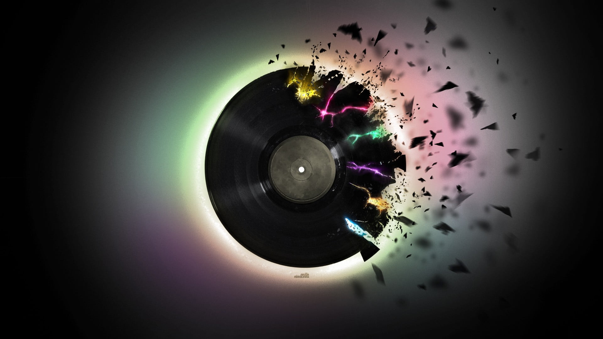 black vinyl album record wallpaper music digital art colorful 2k