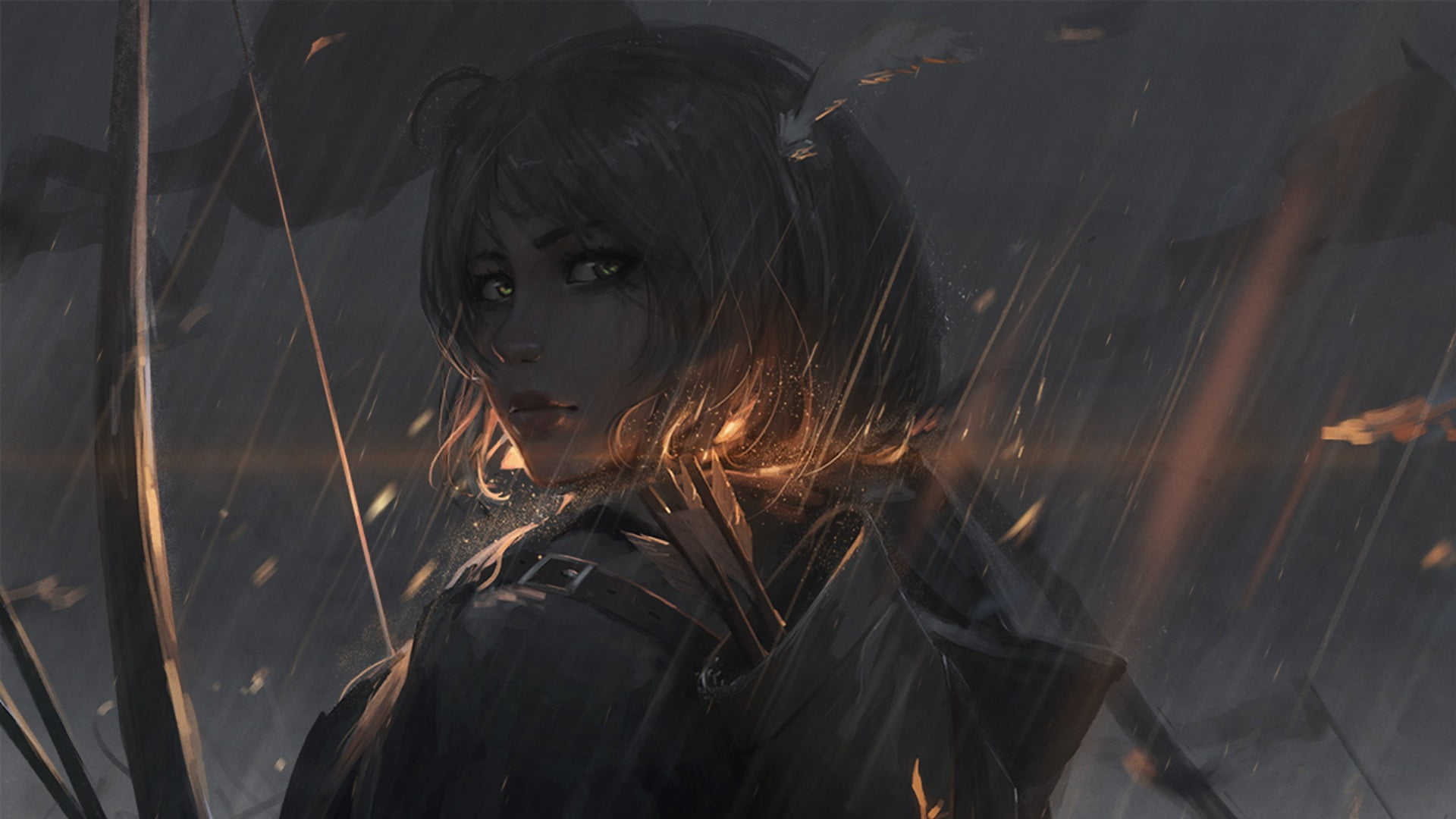 blonde archer female anime character wallpaper artwork fantasy art 2k