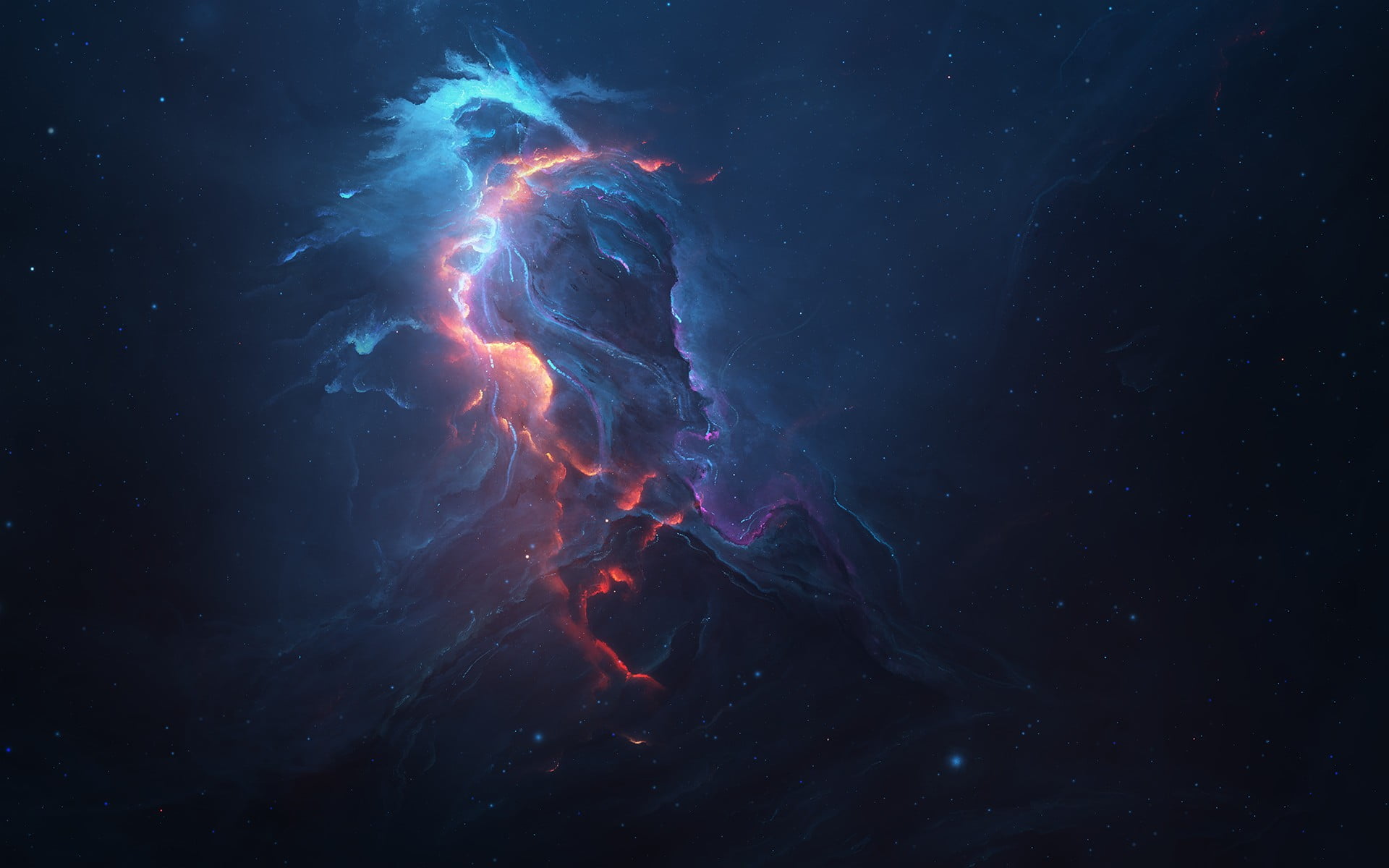 blue red and purple nebula star digital wallpaper space art 2k