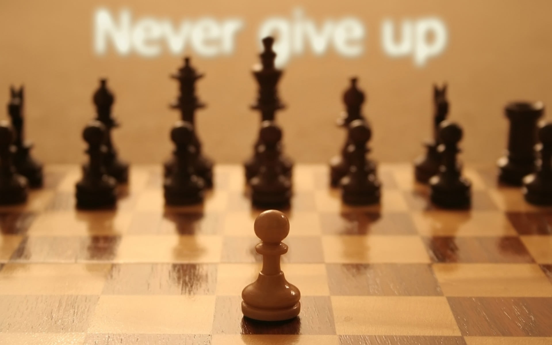 brown pawn chess piece quote typography motivational depth of field 2k