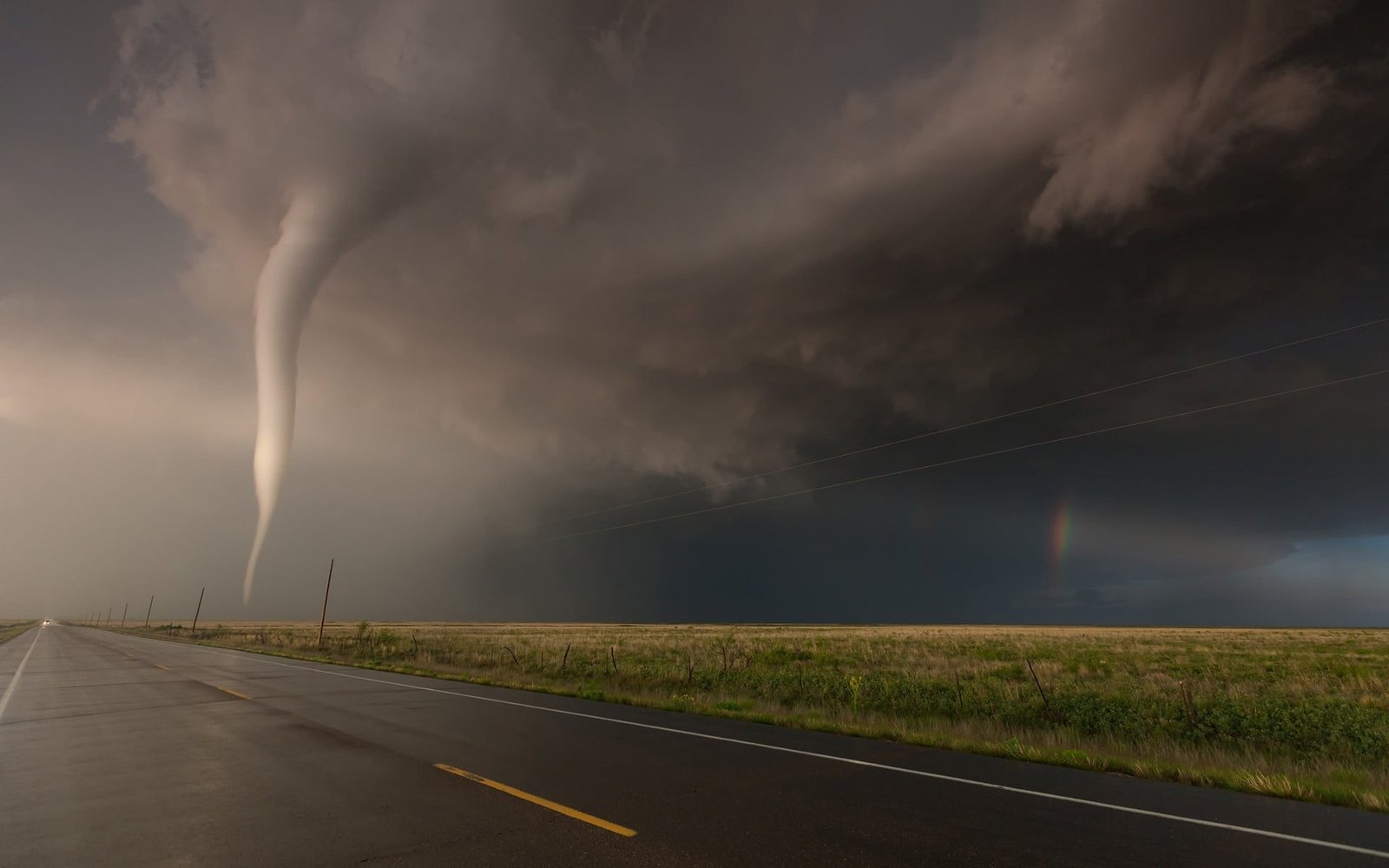 concrete road nature landscape tornado New Mexico rainbows 2k