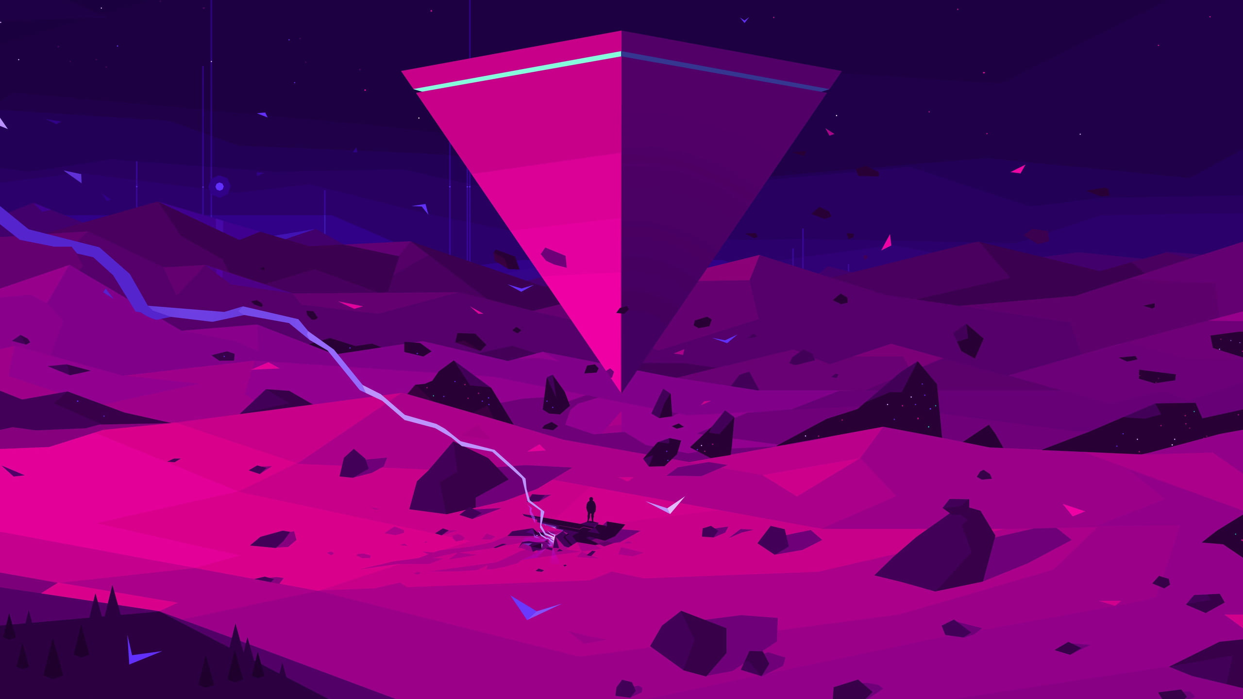digital art artwork pink purple space triangle 2k