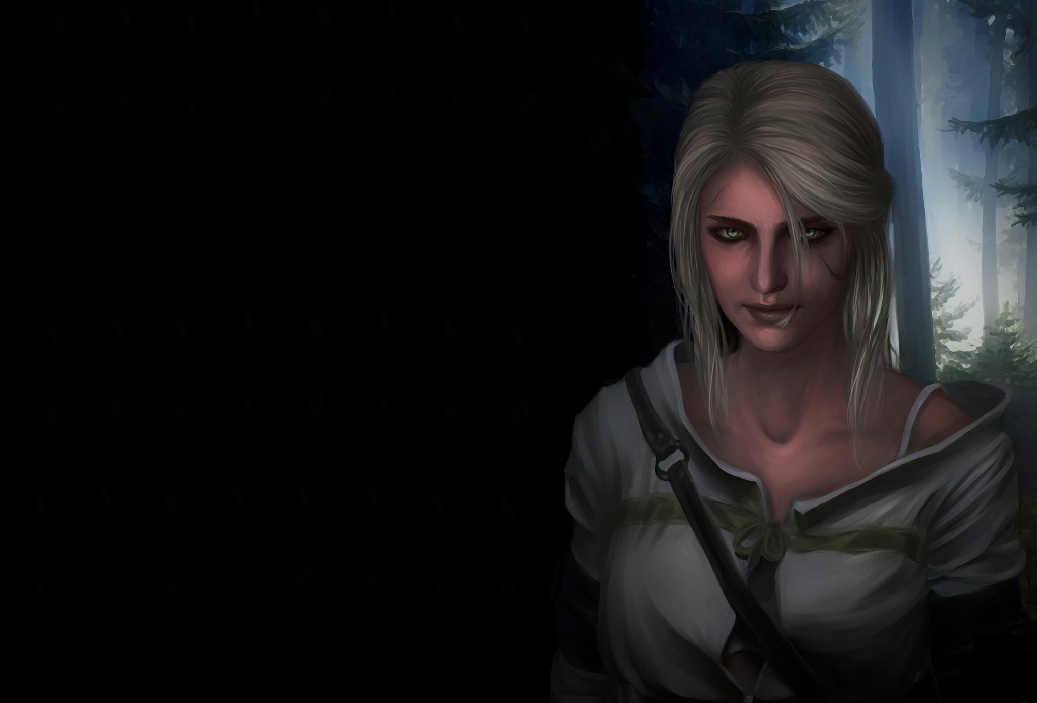 forest girl background art green eyes Ciri Witcher 3 Wild Hunt 2k